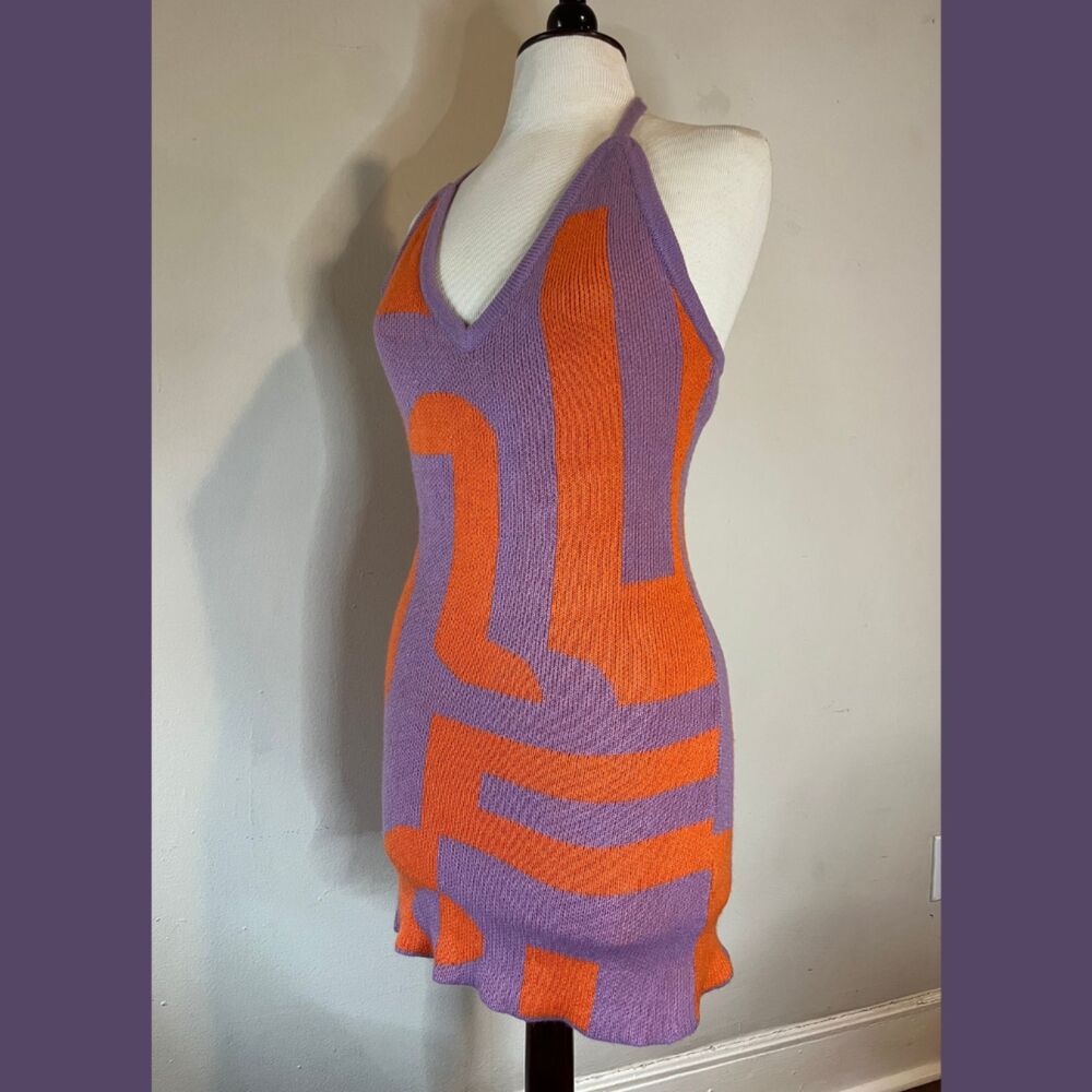 Orange and Purple Knit Halter Dress